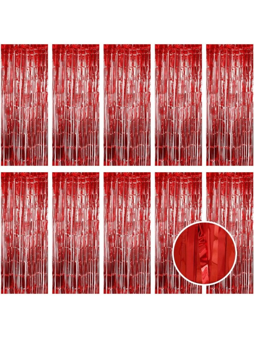 10 Pack Red Foil Fringe Curtains 3.2ft x 9.8ft for Photo Booth & Party Decor